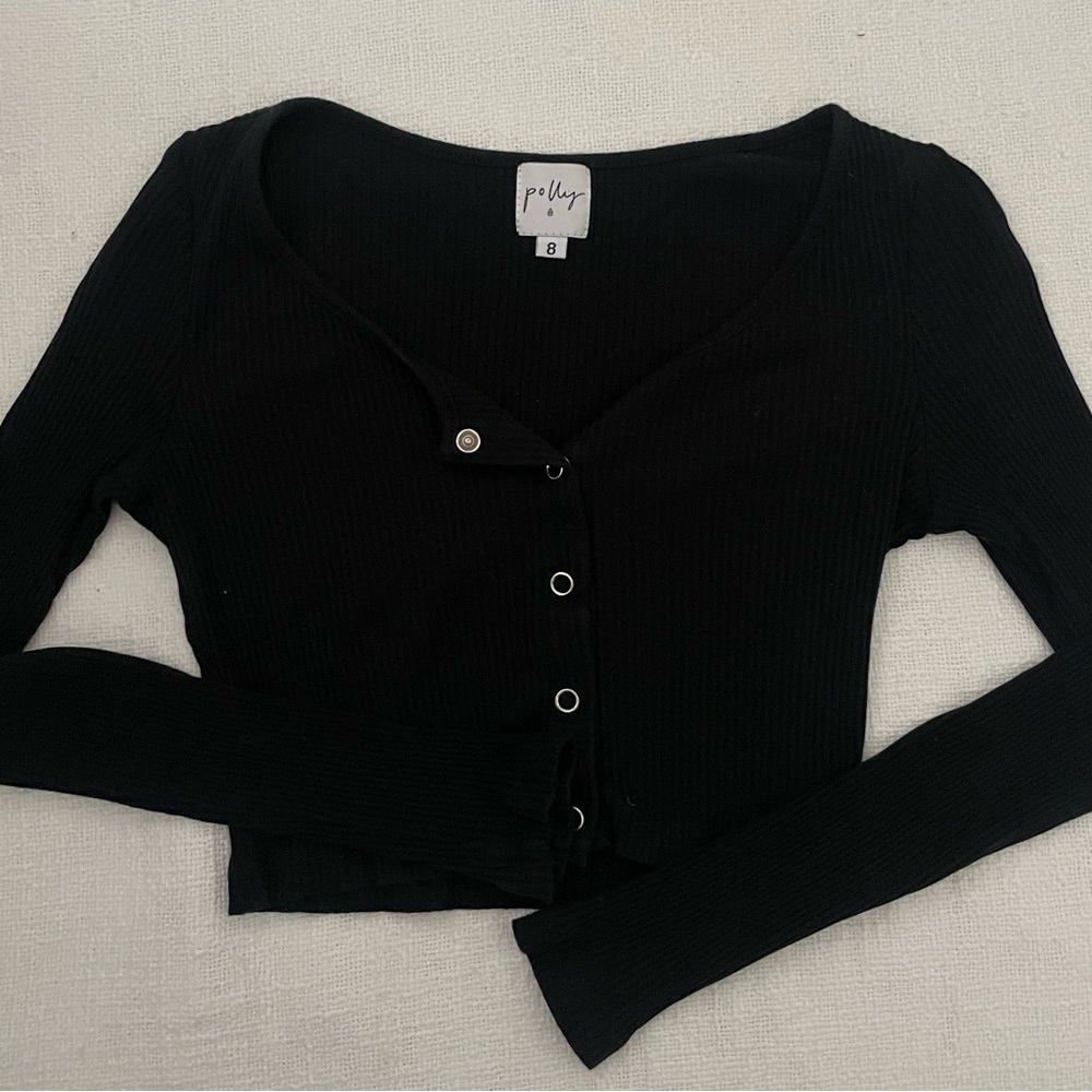 Princess Polly Double Vision Ribbed Crop Top Black